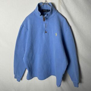 POLO RALPH LAUREN ジップアップニットセーター　古着　Sサイズ　ライトブルー　プルオーバー