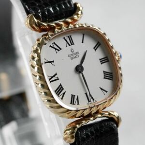 1円スタート CONCORD コンコルド ゴールド ホワイト ローマン レディース 腕時計 クオーツ Quartz 現状品 1スタ ブランド