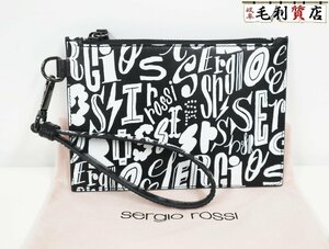 Sergio Rossi セルジオ ロッシ PRINTED NAPPA MONOGRAM クラッチバッグ ブラック ホワイト 未使用 バッグ ポーチ