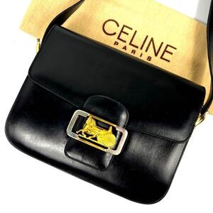 【極美品】CELINEセリーヌ ショルダーバッグ 馬車金具ボックスサーフ黒レザー