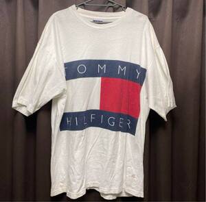 TOMMY HILFIGER 90s Tシャツ フラッグ ビックロゴ 白 L トミーヒルフィガー 大きめ ダボT