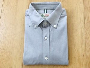 【良品】LUIGI BORRELLI＊ニットBDワイシャツ＊グレー＊M＊イタリア製