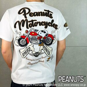 442062-10 FLAG STAFF SNOOPY PEANUTS スヌーピー 半袖Tシャツ クルーネック モーターサイクル アメカジ メンズ(ホワイト白) XXL