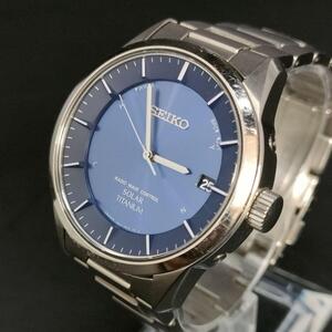 美品　稼働品　SEIKO　セイコー　スピリット　ブルー　シルバー　ソーラー腕時計