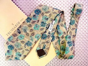 ♪35711C♪良品【花 葉っぱ 植物 柄】トラサルディ【TRUSSARDI】ネクタイ