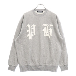 PHENOMENON フェノメノン PH CREWNENCK SWEATSHIRT レザーワッペン クルーネック 長袖スウェット ロングスリーブ グレー MHACSJP01