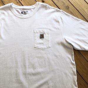 USA古着 美品 カーハート Carhartt Tシャツ メンズ 2XLサイズ ホワイト ワンポイントロゴ ビックシルエット ポケットT アメリカ仕入 T2077