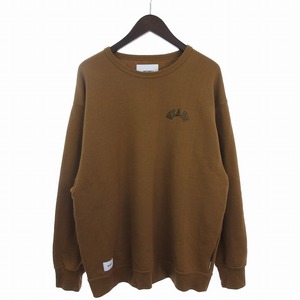 ダブルタップス WTAPS 21AW CLUB CREW NECK トレーナー スウェット 長袖 ロゴ 刺繍 裏起毛 212ATDT-CSM14 茶 ブラウン 02 ■SM1 メンズ