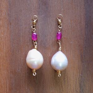 -SUI8- no.78 ルビーとパールのピアスイヤリング14KGF A Ruby and Pear shape Pearl Pearce Earring 14KGF