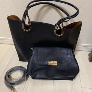 新品/未使用/トートバッグ/ミニバッグ付き/黒/bag in bag 合皮