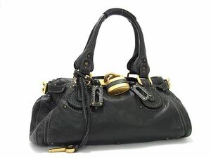 1円 ■美品■ Chloe クロエ パディントン レザー カデナ パドロック 南京錠 ハンドバッグ ショルダー レディース ブラック系 AZ5595