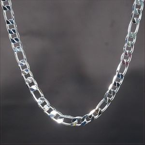 [NECKLACE] 925 Sterling Silver Plated シャイニング 6面カット フィガロ チェーン シルバー ネックレス 10x600mm (56g)