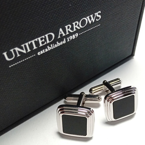 【uac192】UNITED ARROWS ユナイテッドアローズ 　カフス　カフリンクス　シルバー×黒ブラック　オニキス　定価9,900円