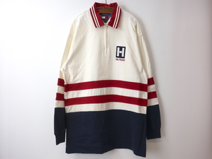 90s TOMMY HILFIGER トミーヒルフィガー ジップ 長袖 ラガーシャツ(メンズ L)ボーダー