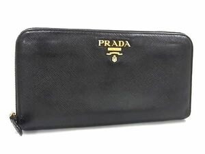 1円 PRADA プラダ サフィアーノレザー ラウンドファスナー 長財布 ウォレット 札入れ 小銭入れ レディース メンズ ブラック系 FE2367