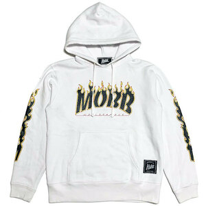 国内正規品■MOBB(モブ) Flame Logo Hoodieフレームロゴ プルオーバー スウェットパーカー白ホワイトM 17ssファイヤーパターン