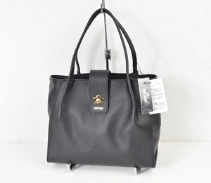 0532-24R0285★MARY QUANT マリークワント★新品タグ付き 美品 牛革 トートバッグ 黒 スクエア ショルダー レザー黒