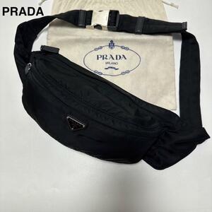 【極美品】1円〜　近年モデル　プラダ　PRADA　ナイロン　サフィアーノレザー　三角ロゴ　黒　ブラック　ウエストポーチ　ボディバッグ