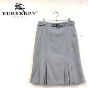 1N1576-R◆日本製 BURBERRY バーバリー 膝丈タイトプリーツスカート◆サイズ40 レディース 婦人 ボトムス 秋冬 ウール混 グレー ベルト付き