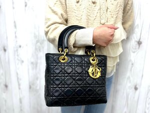 極美品 Christian Dior クリスチャン ディオール レディディオール カナージュ ハンドバッグ レザー 黒 79796