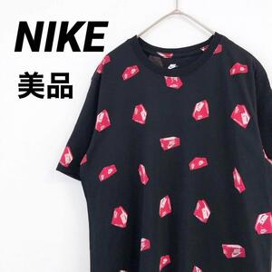 【美品】NIKE　ナイキ　シャツ　カットソー　ロゴ入り　総柄　ブラック　希少　S