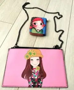 ✨美品✨可愛い女の子が特徴のチェーンショルダーバッグとお財布