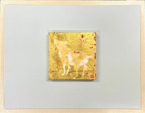 【FCP】 真作保証 マコトフジムラ 紙本彩色画12.9x12.9cm 「White Dog」 2005年作 アメリカ政府の文化芸術推進方針の策定に携わる