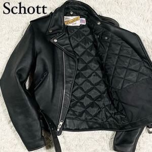 【極美品】Schott ショット 618 ダブル ライダースジャケット レザージャケット ブラック 黒 メンズ サイズ38 L相当 バイク