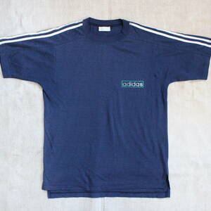 レア 1980s ADIDAS アディダス ロゴ ヴィンテージ Tシャツ 古着M アメリカ USAタグ オールド フェード プリント vintage ネイビー スポーツ