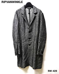 S ¥81,400【RIPVANWINKLE HEAVY LINEN SOLID COAT RW-429 T.BLACK リップヴァンウィンクル リネン コート T.ブラック】