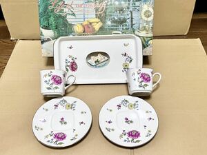 未使用 昭和レトロ ivory オリジナル セラミック 花柄 サンドイッチトレー＆ カップ&ソーサー2客セット サンドイッチプレート 大皿 金彩