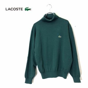 1O1657-D◆old◆ LACOSTE ラコステ 長袖ニット セーター タートルネック ロゴ刺繍 ◆ size42 グリーン 深緑 ウール100 古着