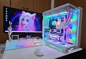 ハイスペックゲーミングPC／Ryzen 7 5700X／RTX 4060 WHITE／MSI B450M／RGB DDR4 32GB／水冷クーラー／Windows 11 Pro