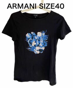 【送料無料】中古 ARMANI JEANS アルマーニジーンズ 半袖 Tシャツ プリント ブラック サイズ 40