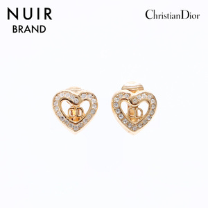 クリスチャンディオール Christian Dior イヤリング ロゴ ハート ラインストーン ゴールド