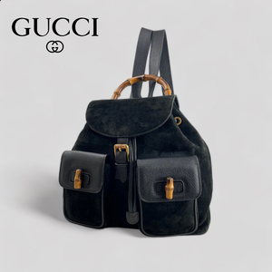 ■GUCCI グッチ■バンブー バックパック スウェードレザー 大容量 ブラック 