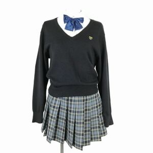 1円 セーター マイクロミニスカート リボン 上下4点セット M 女子 学生服 京都洛南高校 制服 中古 ランクC NA8495