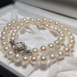 アコヤ真珠 7.5-8.5mm 43.5cm ホワイト ネックレス 本真珠 アクセサリー pearl あこや パール