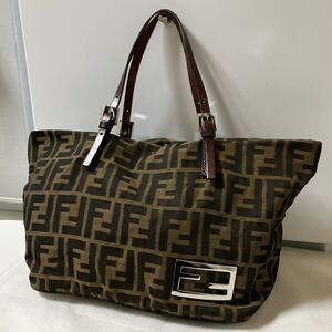 【美品】 FENDI フェンディ ハンドバッグ トートバッグ ズッキーノ ズッカ柄 キャンバス地 レザー FF金具 ブラウン系 シリアルあり