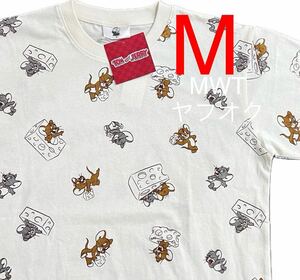 4430011 M トムとジェリー　総柄　チーズ　メンズ半袖　Tシャツ　ファッション　トップス　タフィー　レディース　服　ねこ　MWT