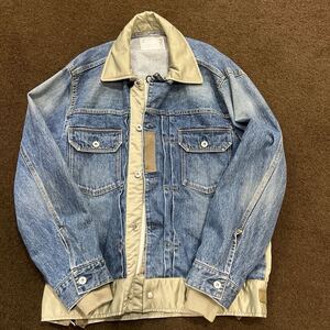 極美品　sacai サカイ 23SS Denim x Nylon Twill Blouson デニムナイロンツイルブルゾン 23-03000M サイズ1 BLUE Gジャン ドッキング 