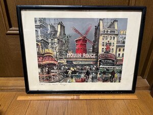 特大 1976あたり Paris Le Moulin Rouge Maurice Legendre パリ ムーラン ルージュ モーリス・ルジャンドル 絵画 ポスター 額縁 (WU)