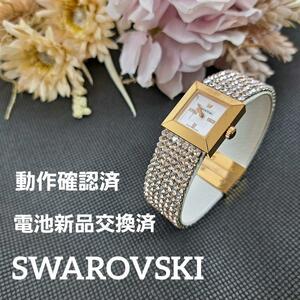 SWAROVSKI スワロフスキー　腕時計　ウォッチ　ゴールド　スクエア　ラインストーン　ビジュー　クリスタル　電池交換済　動作確認済