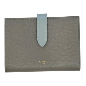 CELINE セリーヌ 10B643BBRU ミディアムストラップウォレット グレー系 コンパクト財布 バイカラー グレインドカーフスキン 【中古】