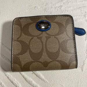 コーチ COACH 財布 シグネチャー ブラウンxブルー二つ折り レディース小銭入れ ウォレット