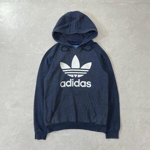 アディダス adidas 紺 ネイビー トレフォイル Mサイズ パーカー フーディー