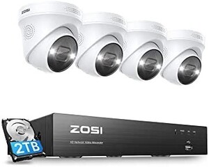 【新品送料無料】ZOSI 4k poe防犯カメラセット4台 800万画素 防犯カメラpoe給電ドーム型4台 poe防犯レコーダー 8ch