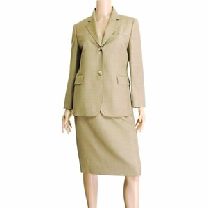 美品/ダックス DAKS スカートスーツ イタリア製 表記 9AR M 相当 ベージュ チェック柄 毛 ウール オフィス 春夏 セットアップ レディース