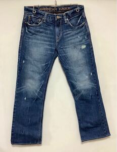 Y-1343 AMERICAN EAGLE アメリカンイーグル 1911 デニムパンツ W30 LOW RISE SLIM STRAIGHT ダメージ加工 ユーズド加工 ジーンズ ジーパン 