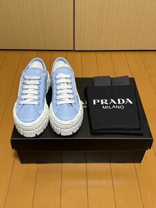 新品未使用 PRADA ダブルホイールナイロンギャバジンスニーカー ブルー 36 23cm プラダ niziu マユカさん着用 国内正規品